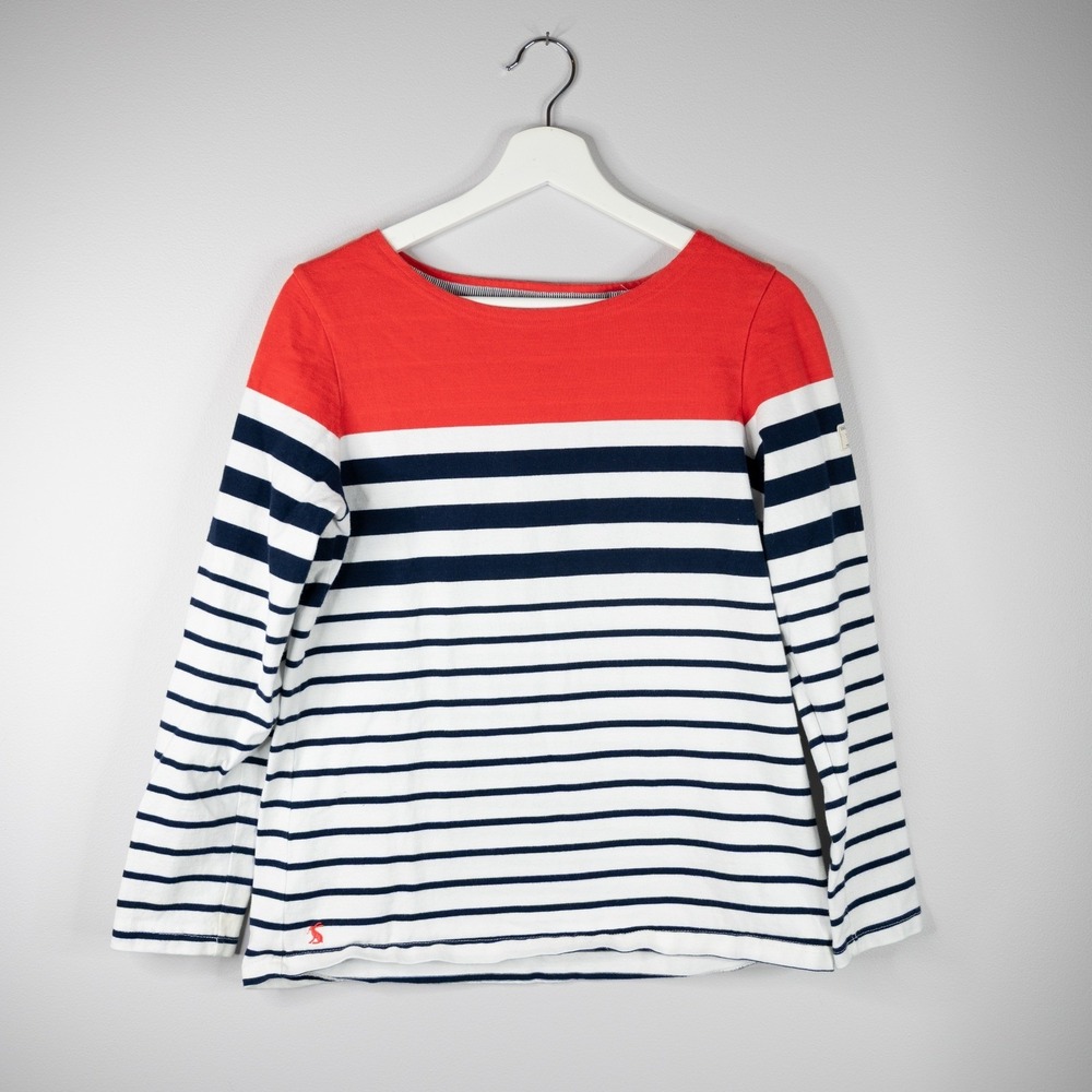 Joules Harbour Top Women 8 Red White Navy Blue Nautical Striped Long Sleeve